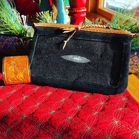 Black Leather Stingray Clutch